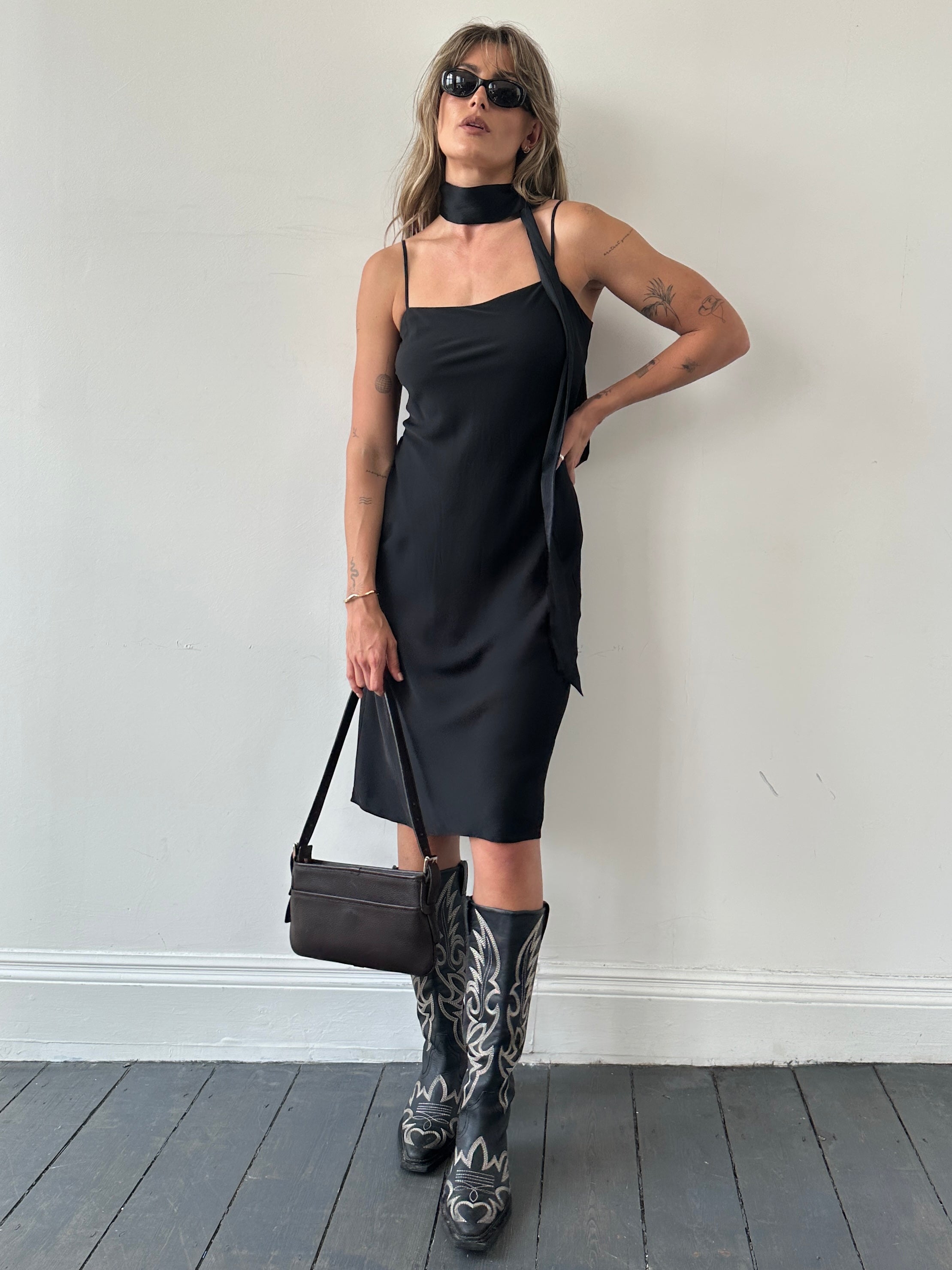 Armani Exchange 2000s mulberry silk slip dress in size M, showcasing a sleek, smooth fabric and elegant design.