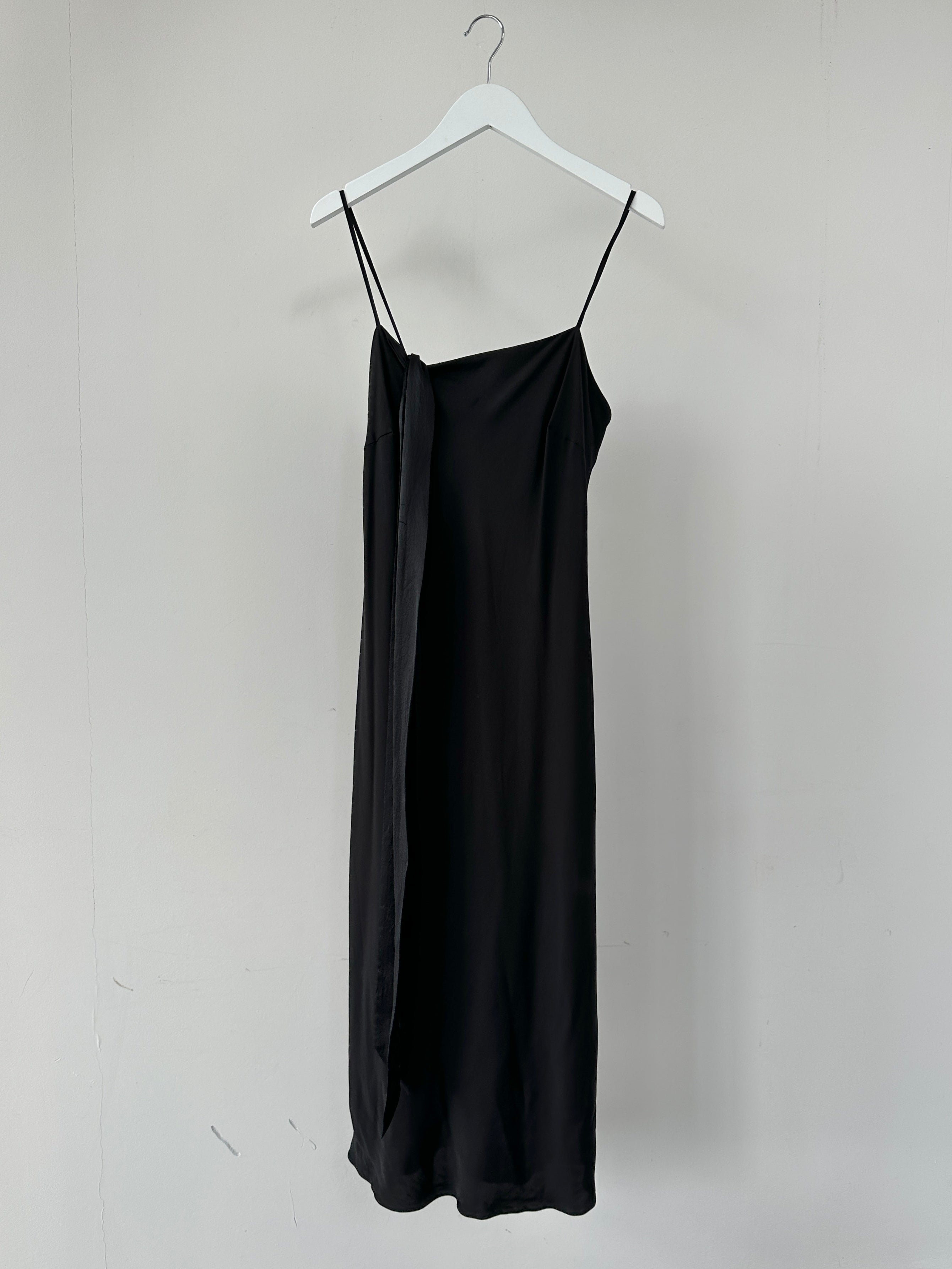 Armani Exchange 2000s mulberry silk slip dress in size M, showcasing a sleek, smooth fabric with a simple, elegant design.