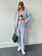 St Michael Brushed Cotton Stripe Pyjama Two Piece Set - L/W28 - SYLK