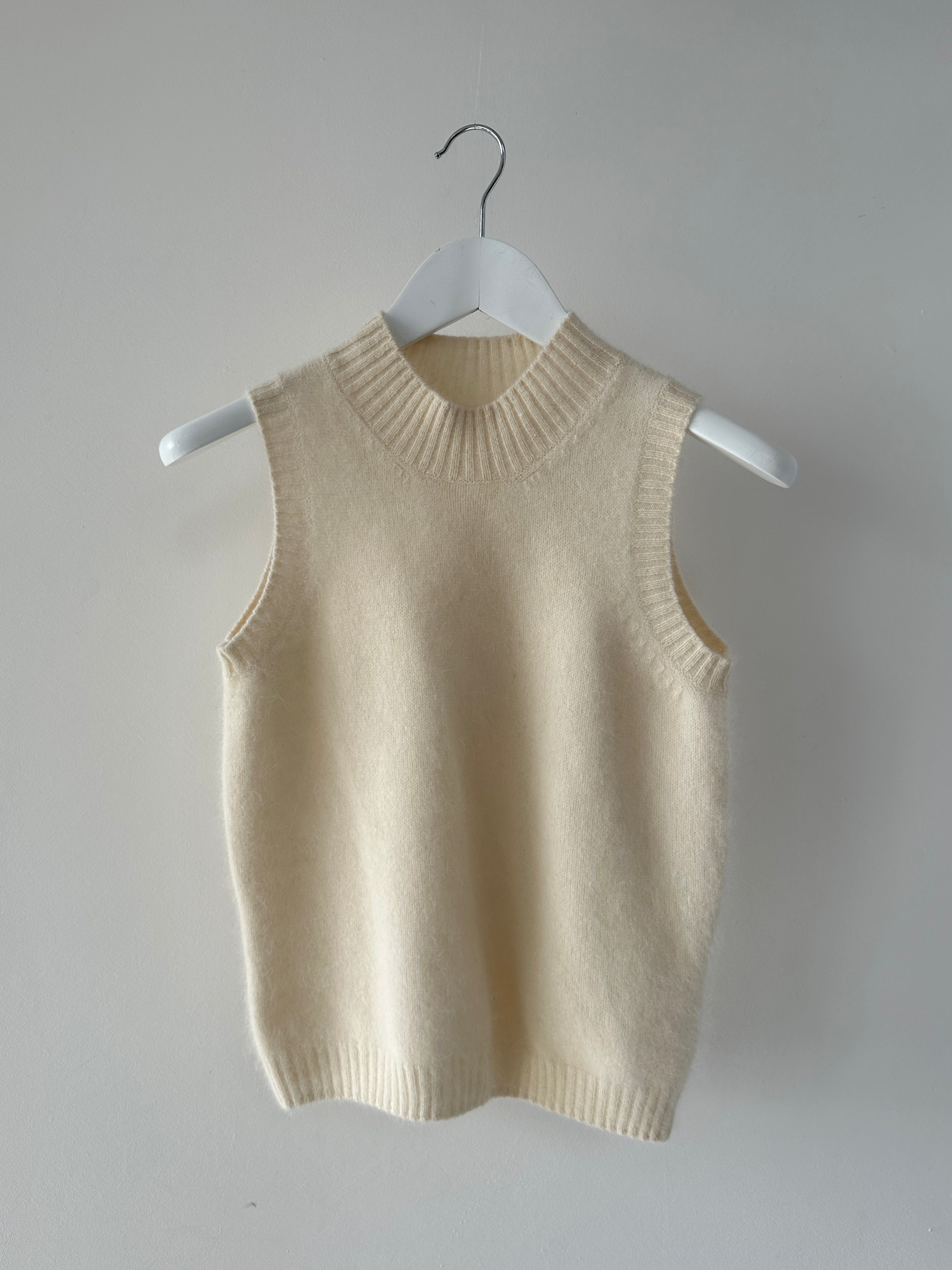 St Michael mohair sleeveless high neck tank top in size small, featuring a snug fit and soft, textured fabric.
