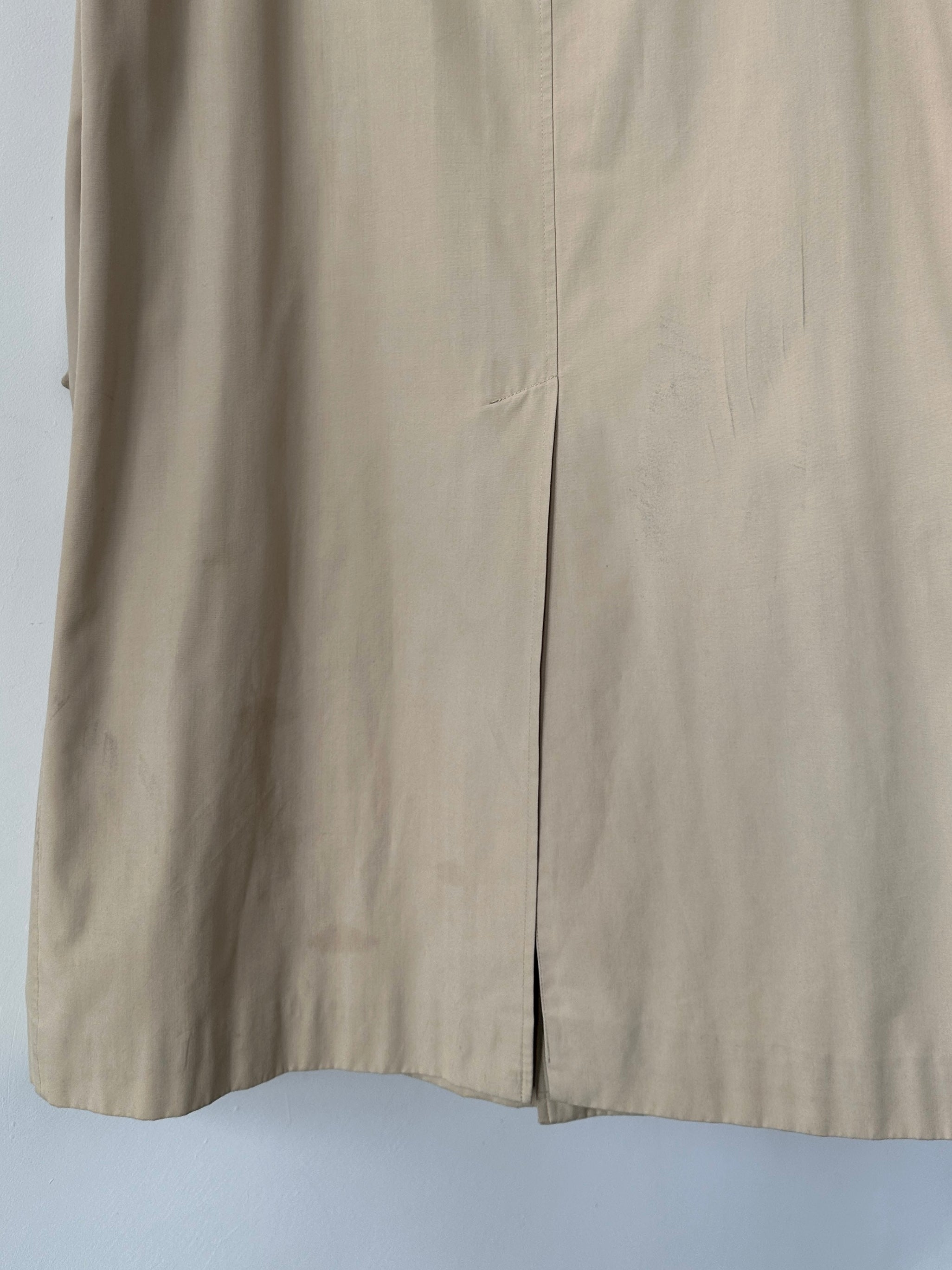 Burberry Nova Check trench coat in size large, featuring classic check pattern, double-breasted design, and belt at waist.