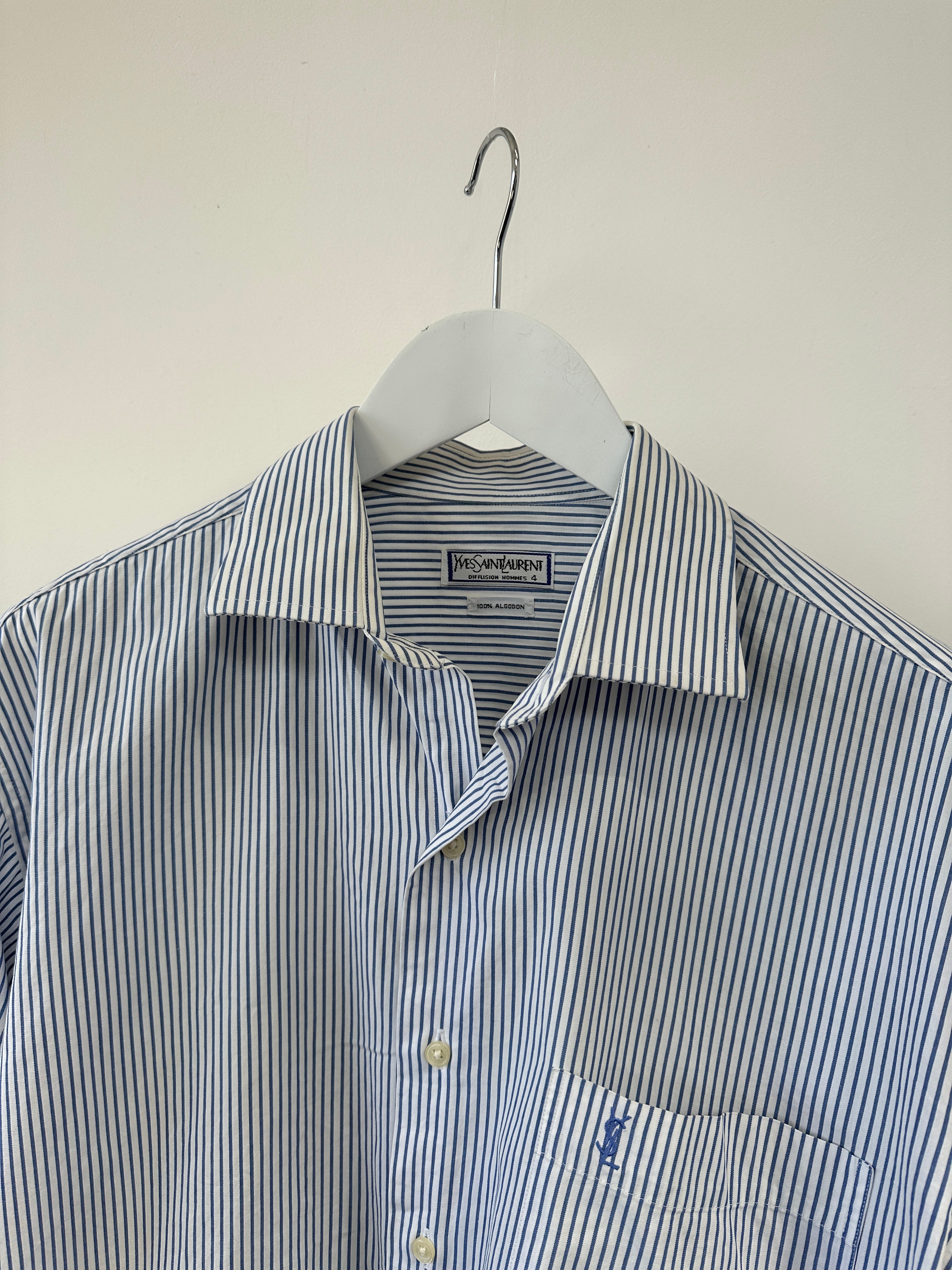 Yves Saint Laurent Diffusion Hommes pinstripe dress shirt in size L, featuring classic button-down front and tailored fit.