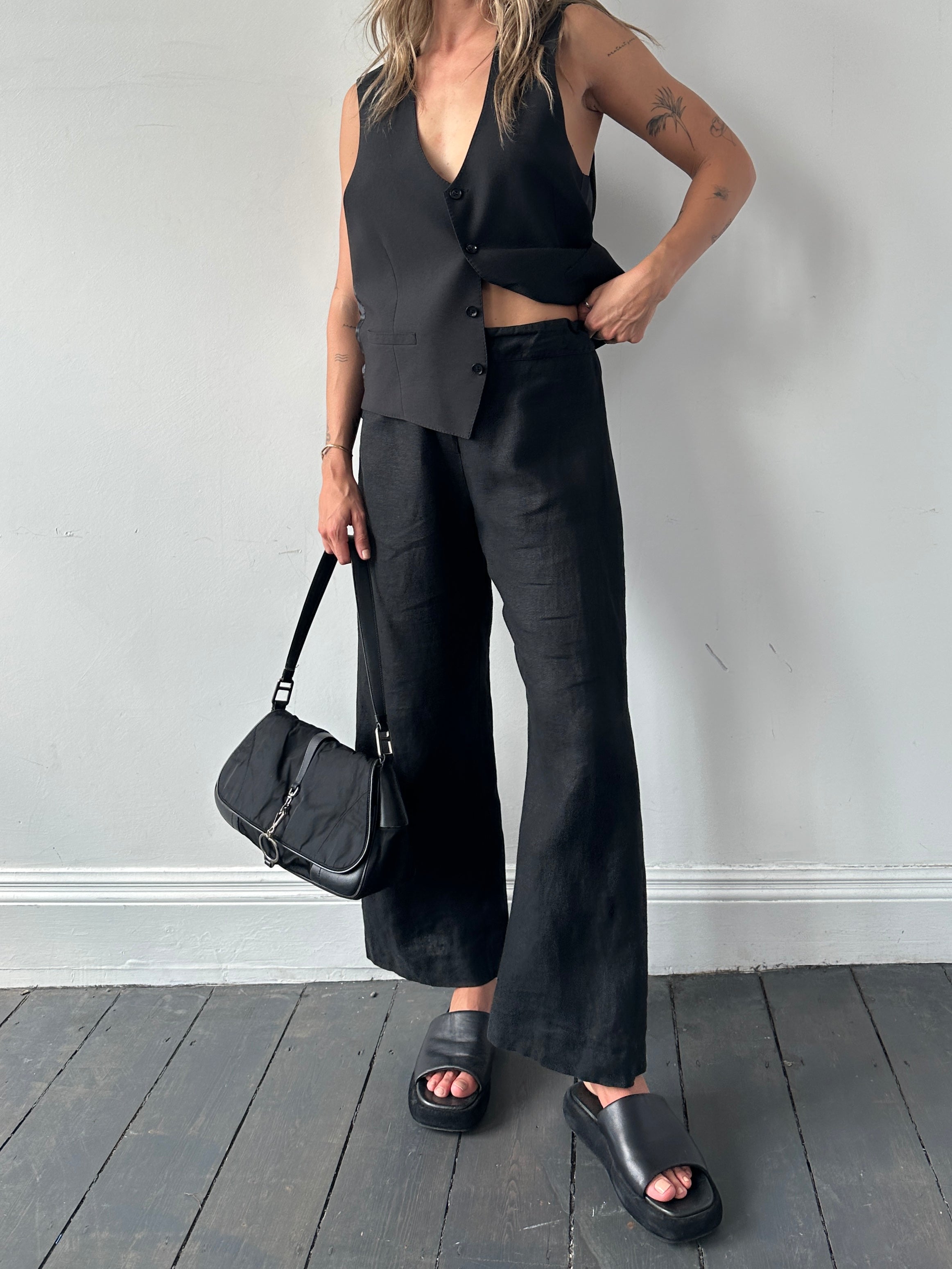 Jaeger Linen Wide Leg Elasticated Trousers - W28-32 - SYLK