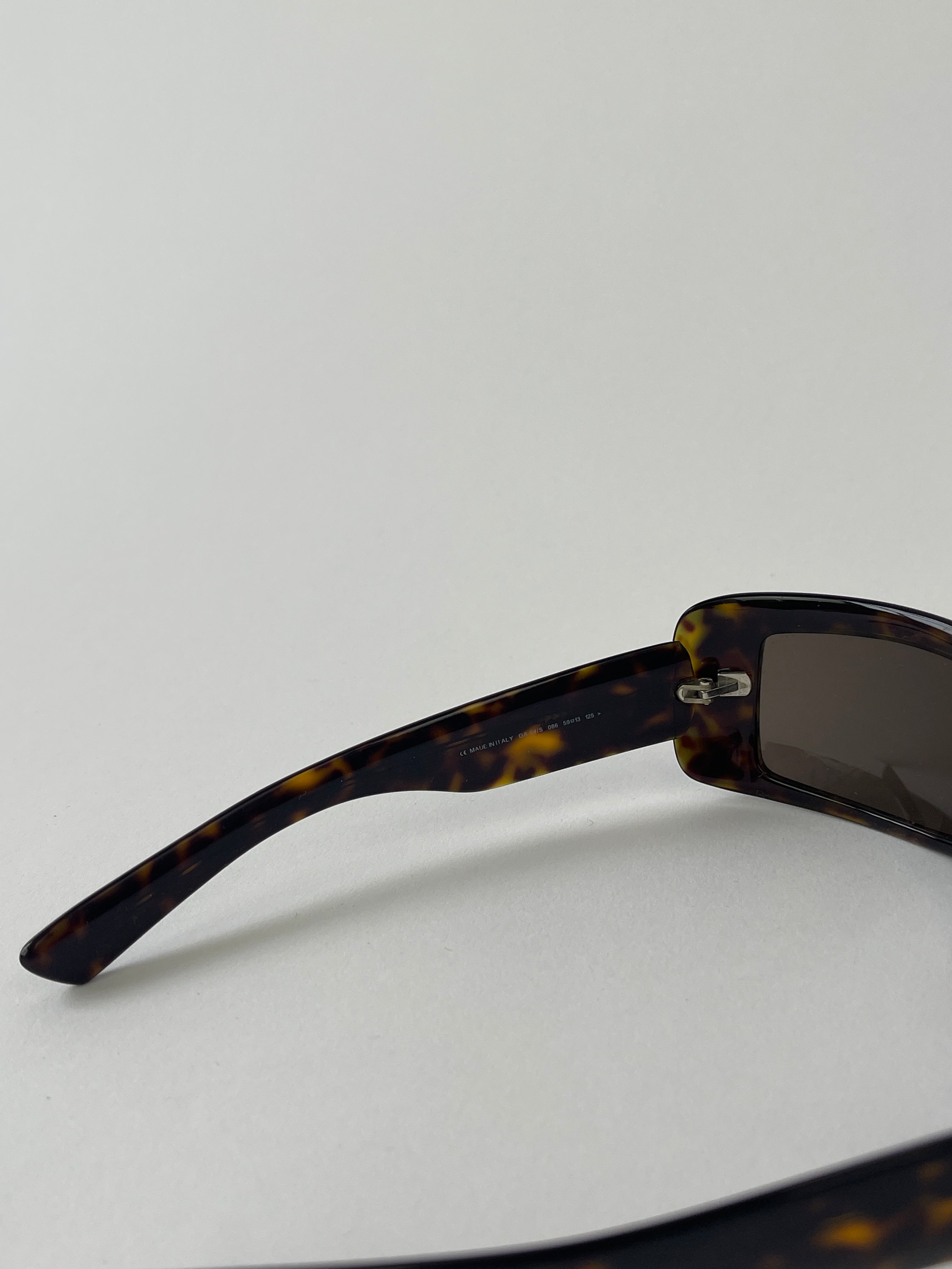 Giorgio Armani rectangle tortoise shell sunglasses with dark lenses and classic frame, stylish eyewear for men or women.