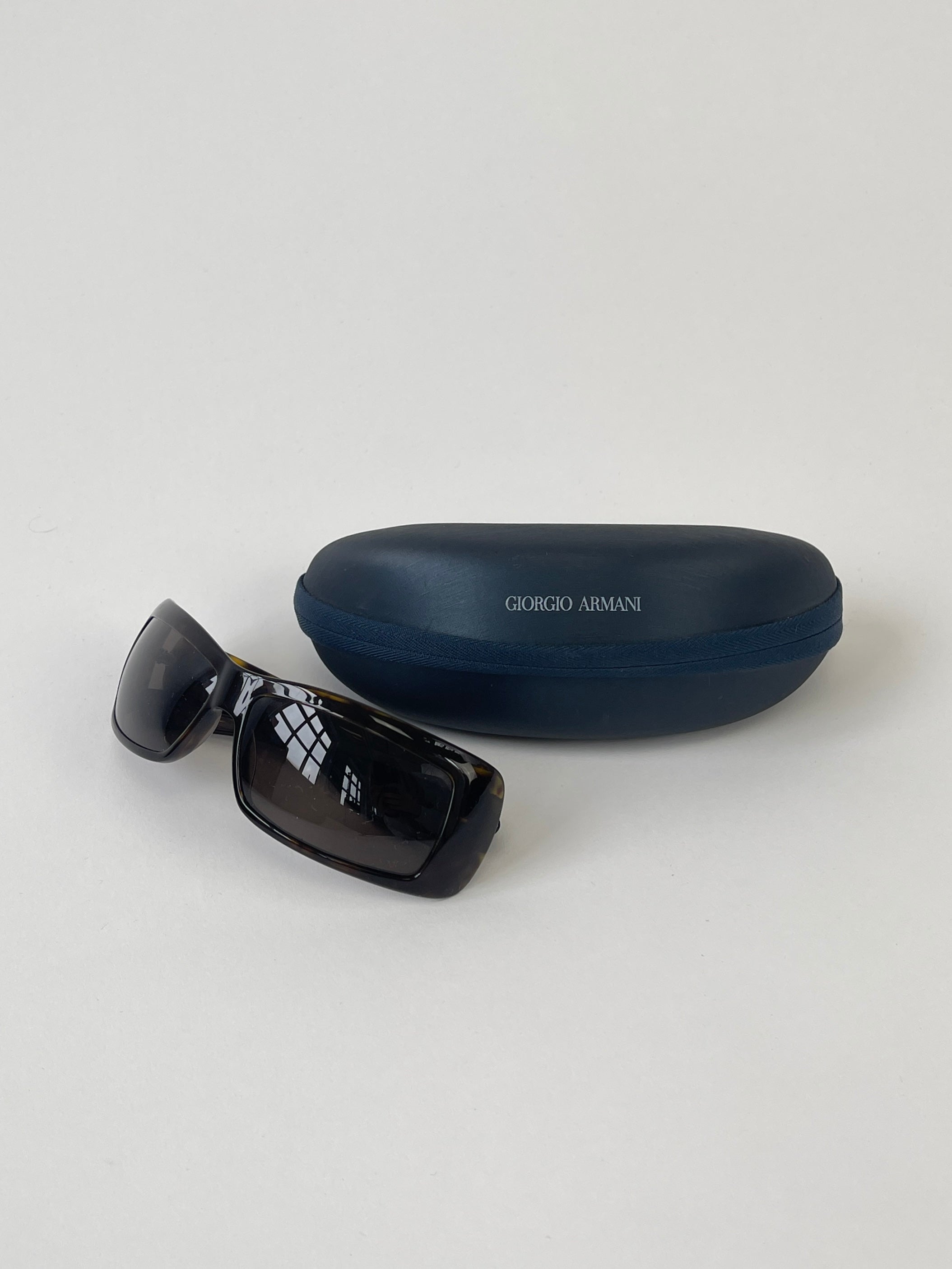 Giorgio Armani rectangle tortoise shell sunglasses with dark lenses, stylish eyewear for a sophisticated look