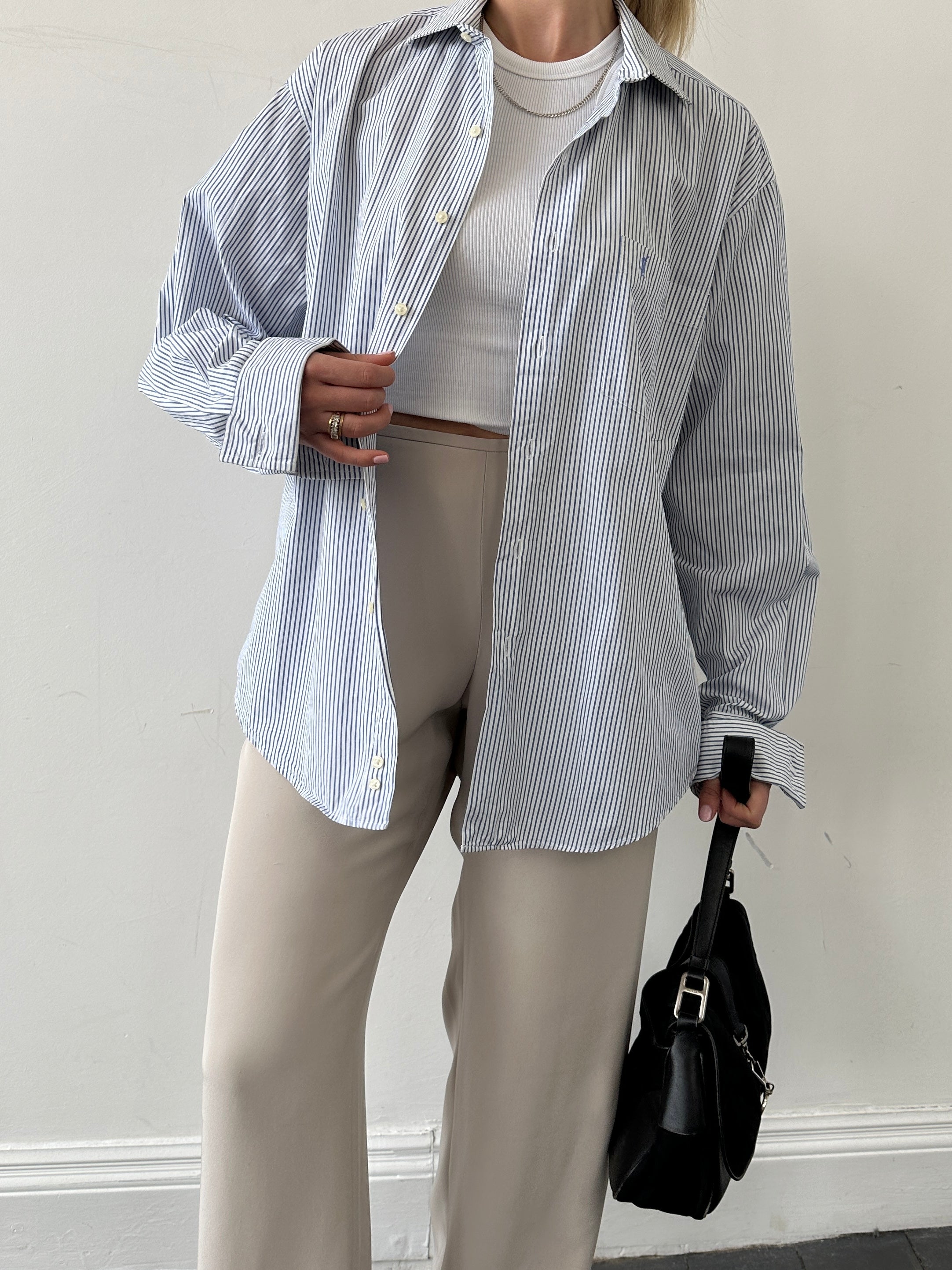 Yves Saint Laurent Diffusion Hommes pinstripe dress shirt in size L, featuring a classic collar and button-down front.