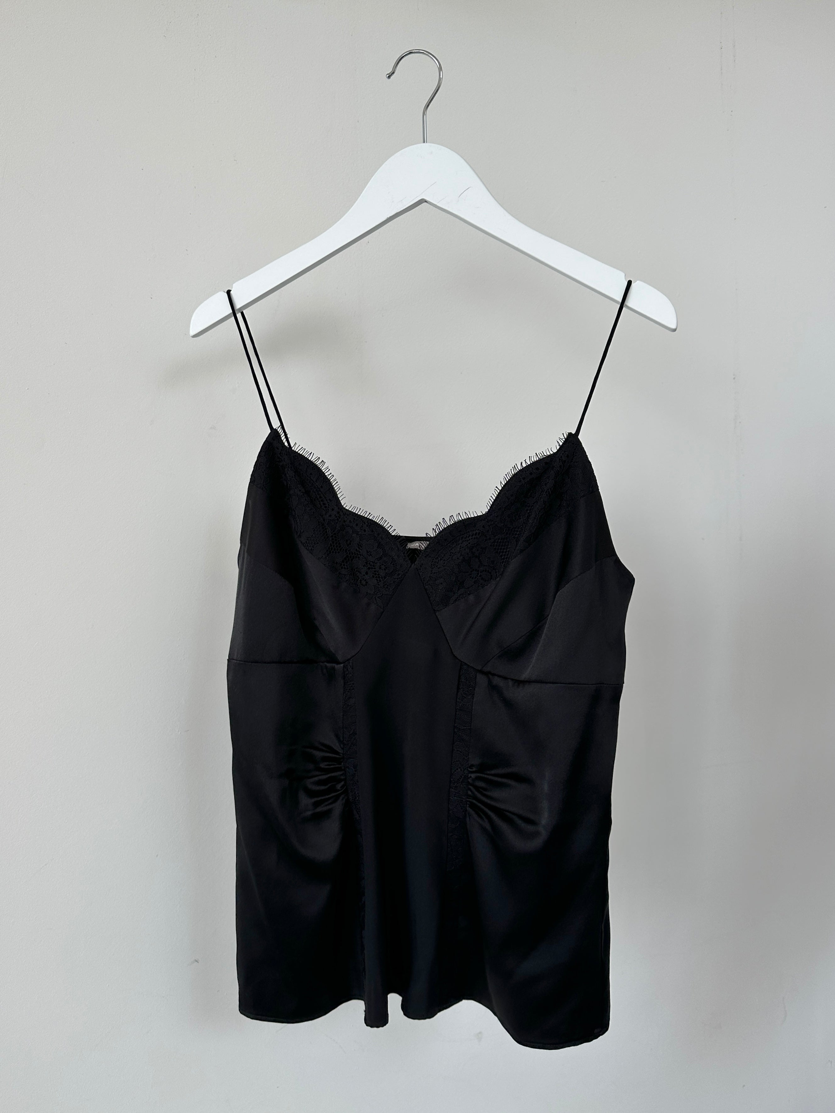 Jaeger silk lace trim cami top in size small, featuring delicate lace details and a sleek, elegant design.