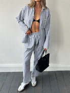 St Michael Brushed Cotton Stripe Pyjama Two Piece Set - L/W28 - SYLK
