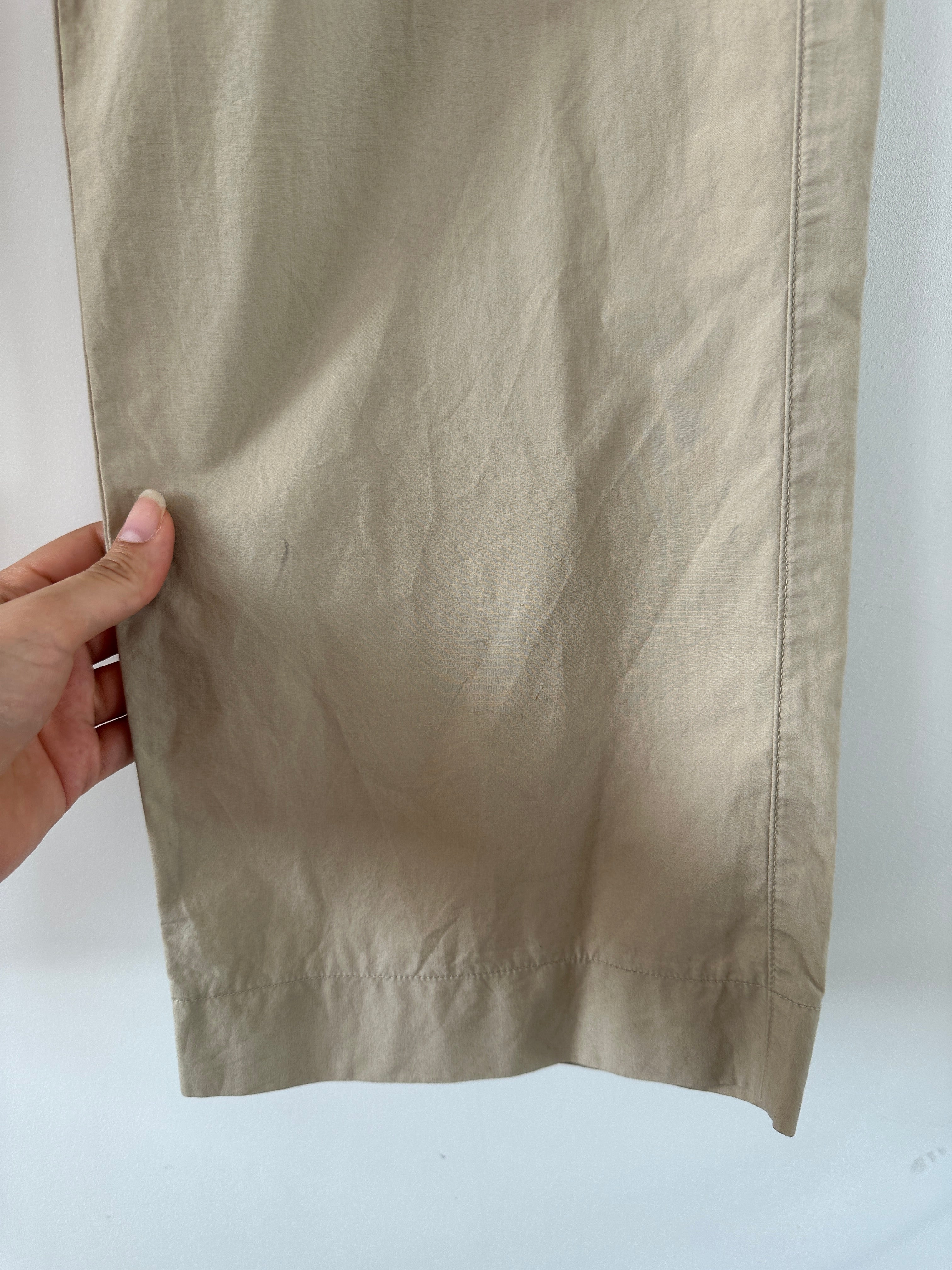 Guess cotton pull-on straight leg trousers in size W29, shown in a neutral color with a smooth waistband and classic straight fit.