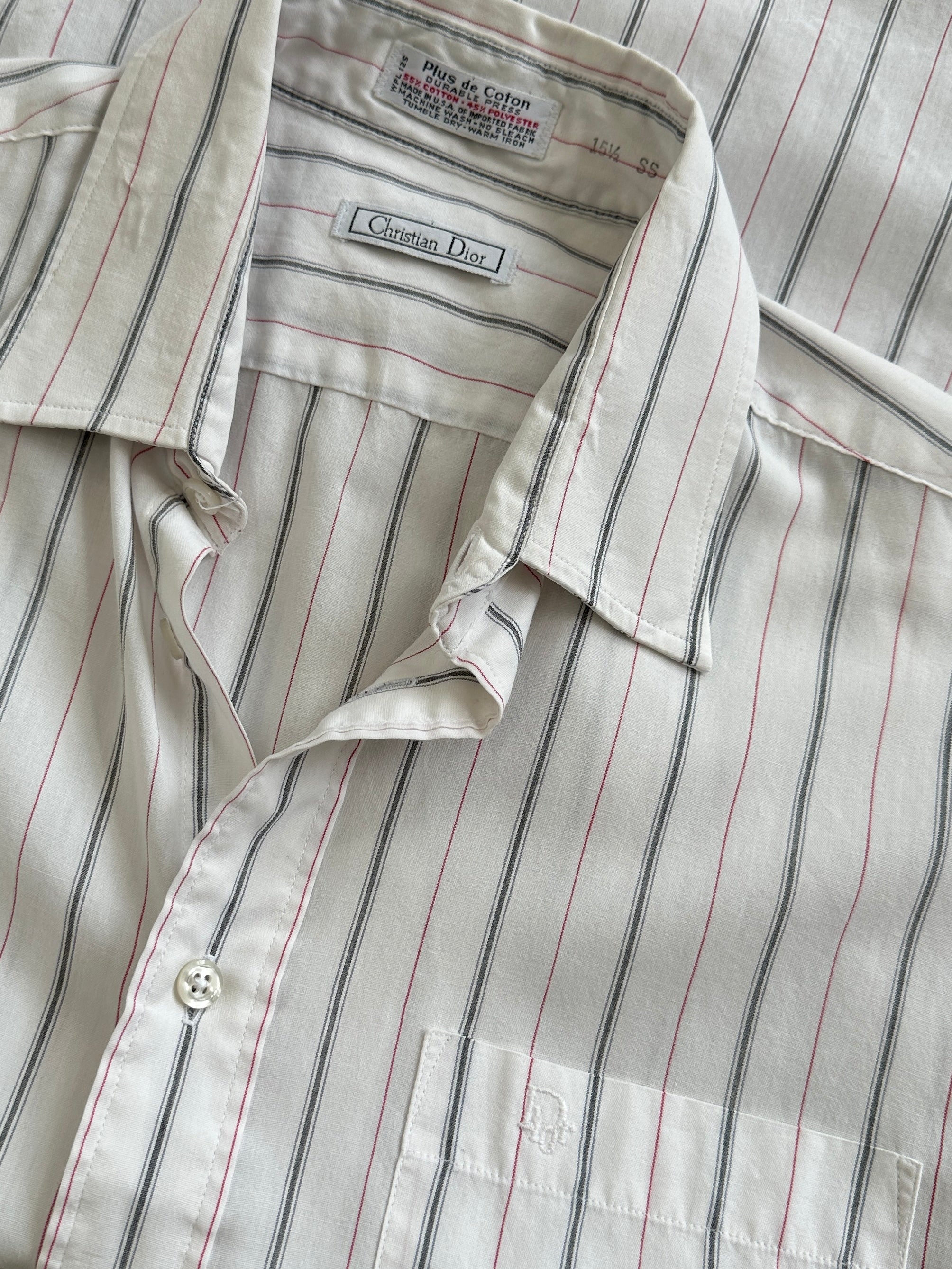 Christian Dior striped cotton shirt, men's size M, featuring a classic design with bold stripe pattern and button-down collar.