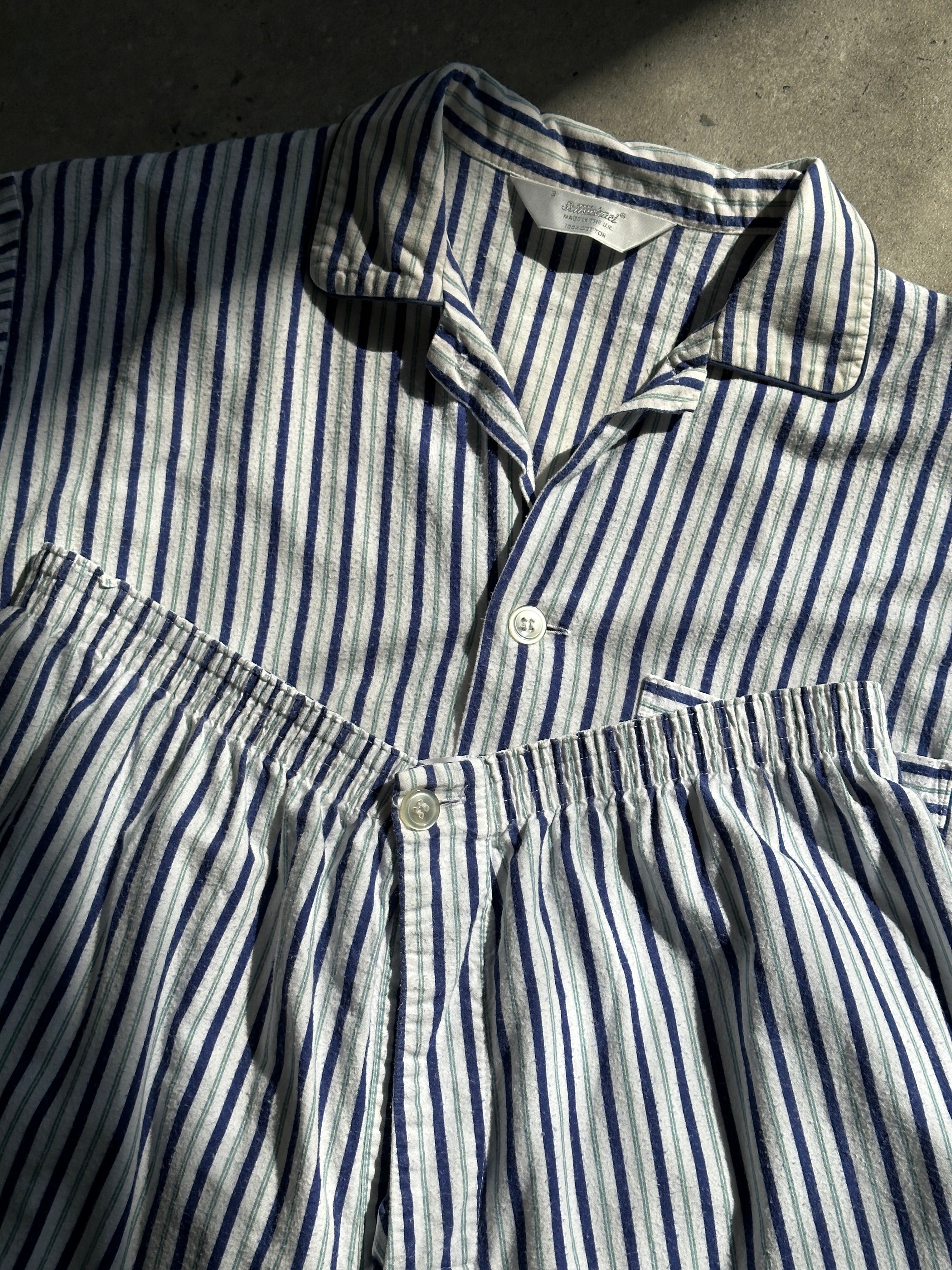 St Michael brushed cotton stripe pyjama two-piece set with long sleeves and pants, featuring a comfortable, relaxed fit.