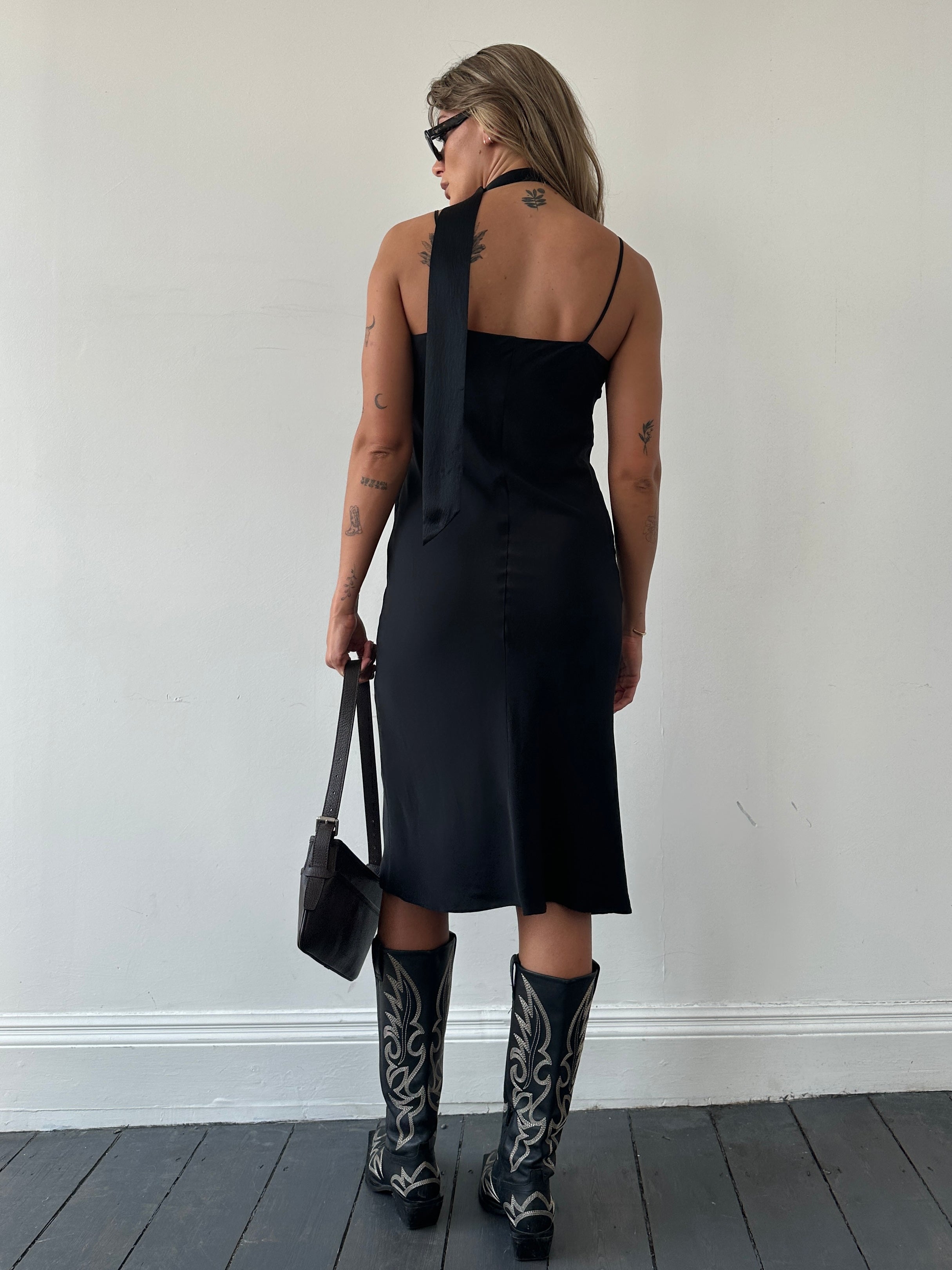 Armani Exchange 2000s mulberry silk slip dress in size M, showcasing smooth silk fabric and elegant design.