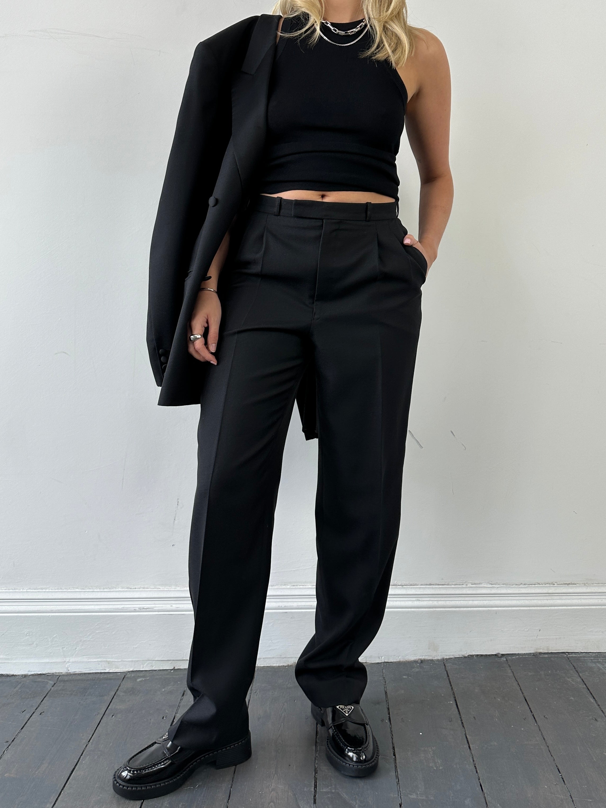Christian Dior Monsieur tuxedo jumpsuit, double-breasted wool suit in size 40L/W28, styled with lapels and tailored fit.