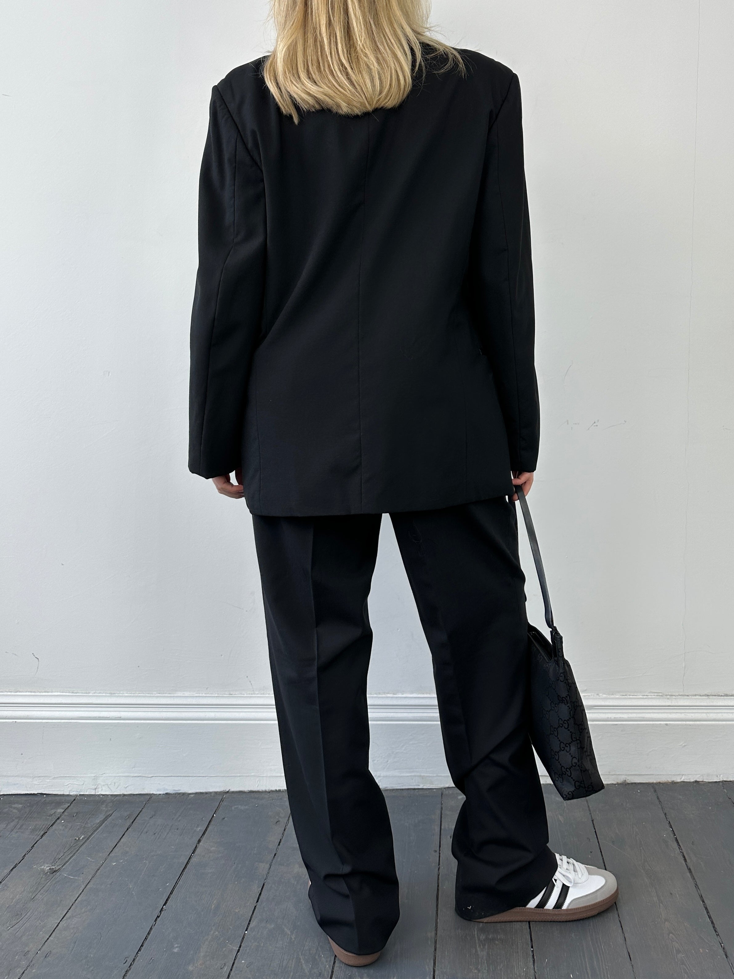 Christian Dior men's single-breasted wool blazer, tailored tuxedo style, in classic black with notch lapel and sleek fit.