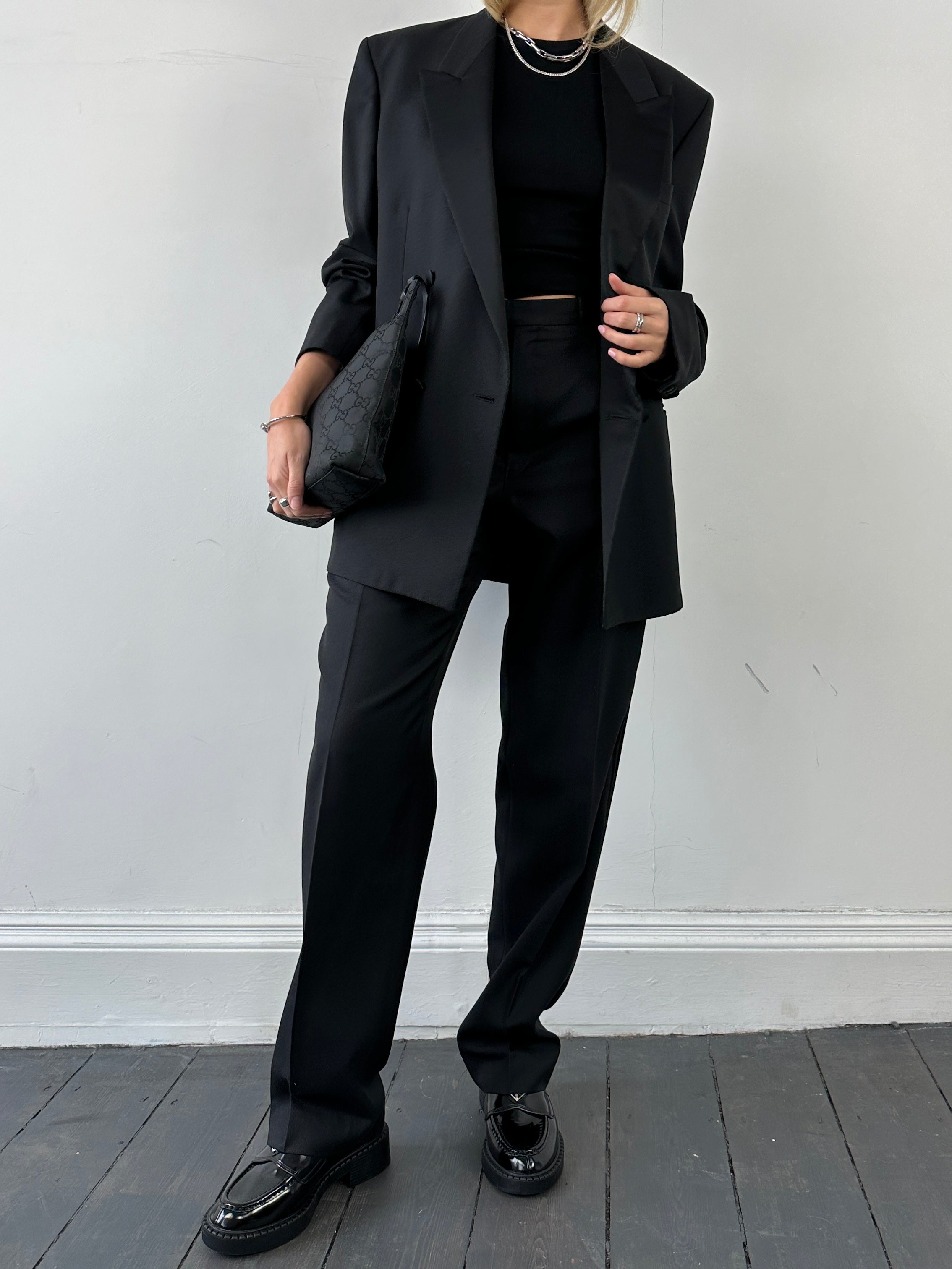 Christian Dior Monsieur tuxedo jumpsuit, double-breasted wool suit in size 40L/W28, tailored fit with classic lapels and elegant design.