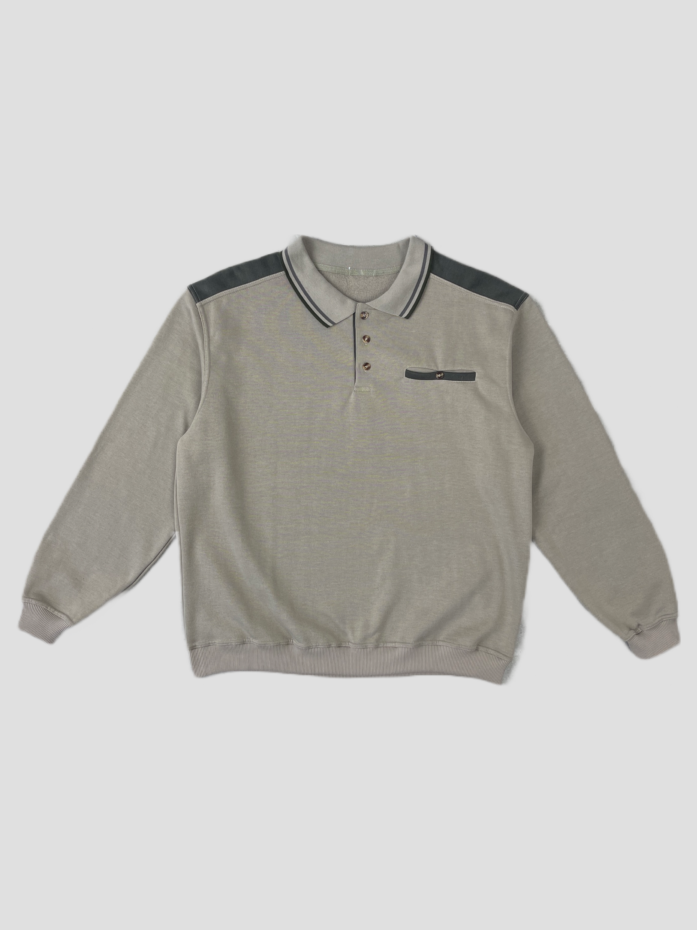 Beige Vintage Polo Sweatshirt in M/L size, casual shirt with classic design and soft fabric, displayed flat.